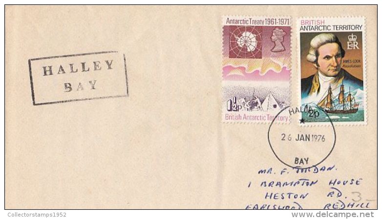 48892- ANTARCTICA, SHIP, ANTARCTIC TREATY, STAMPS ON COVER, HALLEY BAY RESEARCH STATION, 1976, BRITISH ANTARCTIC TERRITO - Antarctic Treaty