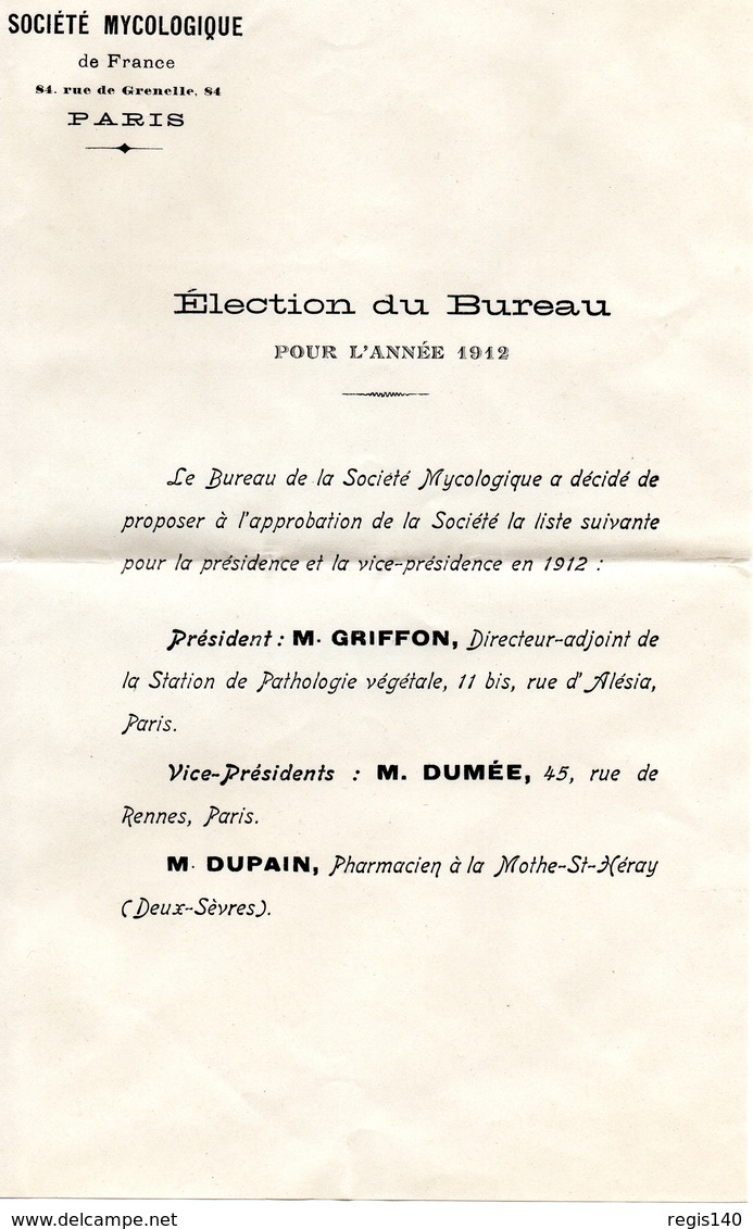 Société Mycologique De France. 1912 - 1877-1920: Période Semi Moderne