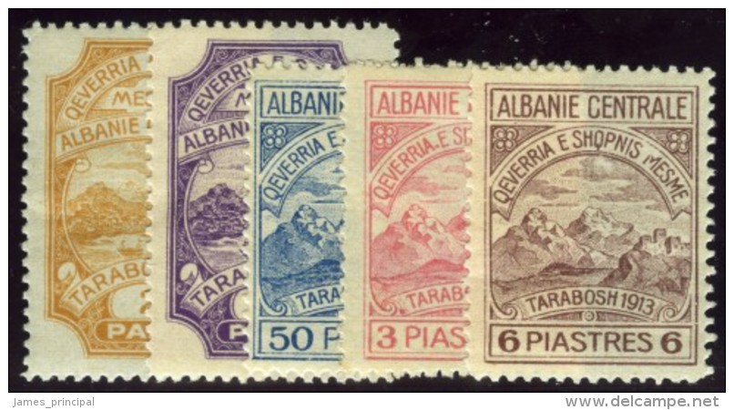 Central Albania. Essad Pasha, 1915.  Five Mint Stamps, SG #55, 56, 64-66. Very Fine. - Albania