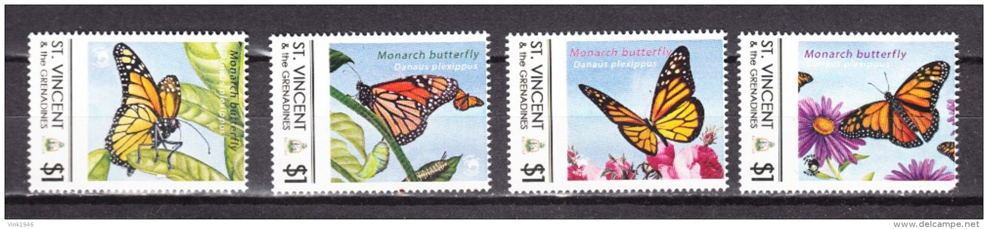 St Vincent & Grenadines, 4V,set,butterflies,vlinders,schmetterlinge,Read/Lees,World Of Wildlife Issue,MNH/Postfris(A2716 - Papillons