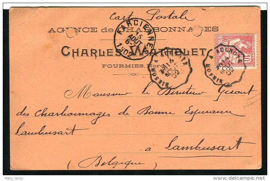 Carte Postale Privée Charles Wathelet De Fourmies Pour Lambusart ( Belgique 1902 ) - 1849-1876: Klassik