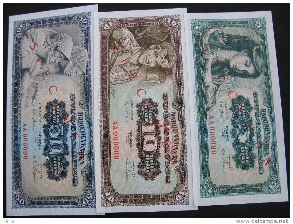 Set Of Banknotes Socialist Yugoslavija 1965(P-77,78,79) UNC-specimen - Joegoslavië
