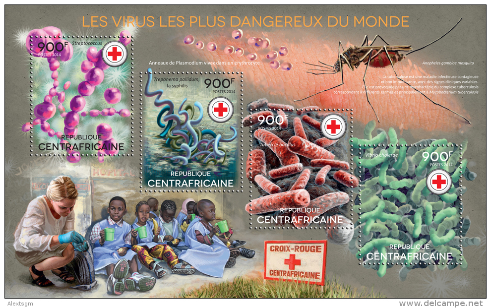 CENTRAL AFRICA 2014 - Malaria, Syphilis, Tuberculosis, Cholera, Streptococcus - YT 3542-5; CV = 20 € - Disease