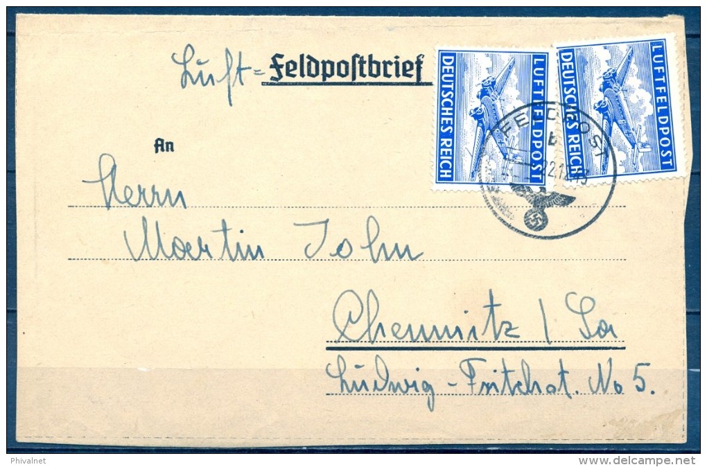 1943 , ALEMANIA , FELDPOST , SOBRE CIRCULADO A CHEMNITZ , SELLO DE FRANQUICIA MILITAR YV. 1 - Cartas & Documentos