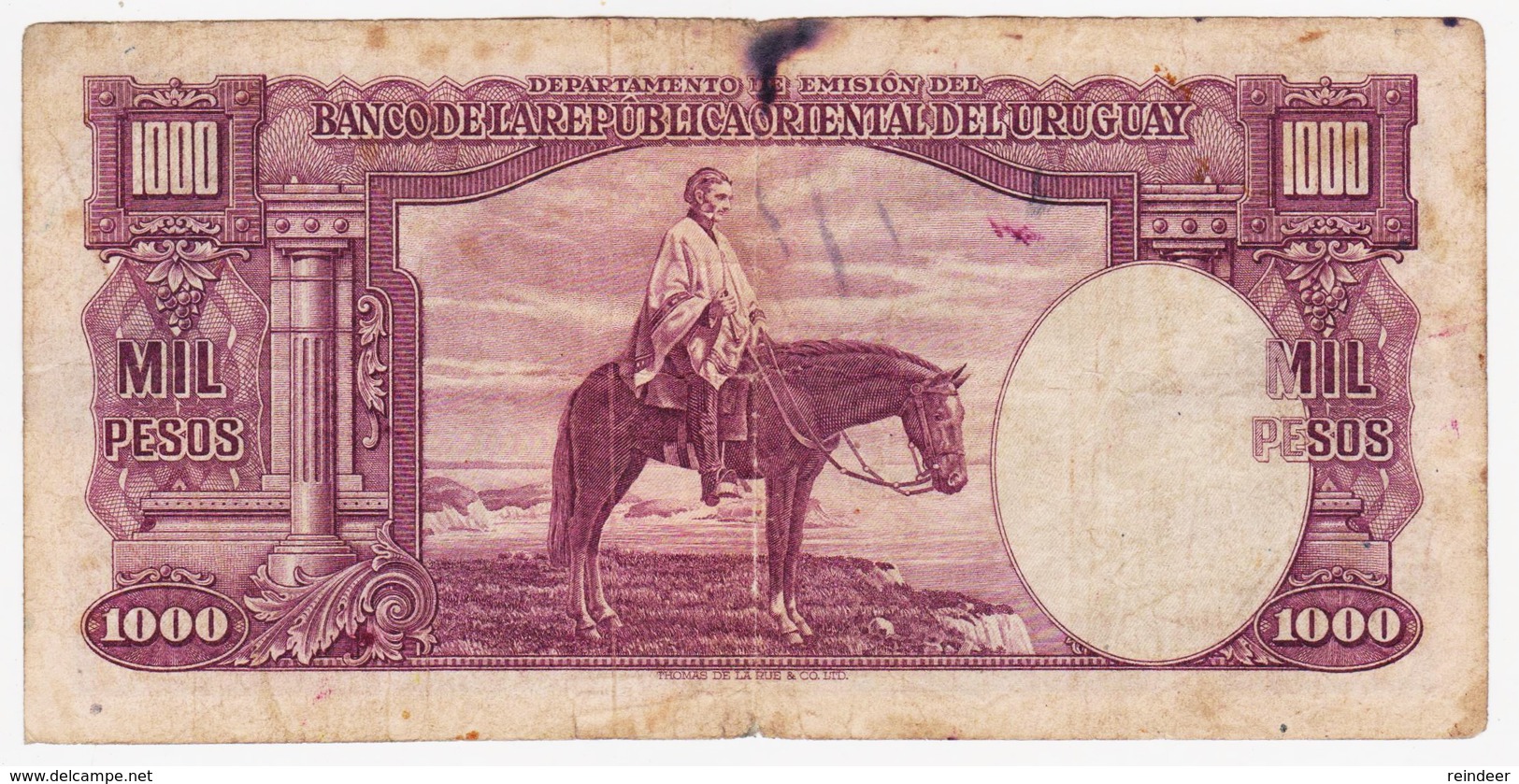 * URUGUAY: 1000 Pesos (1939) VF Pick#41c - Uruguay