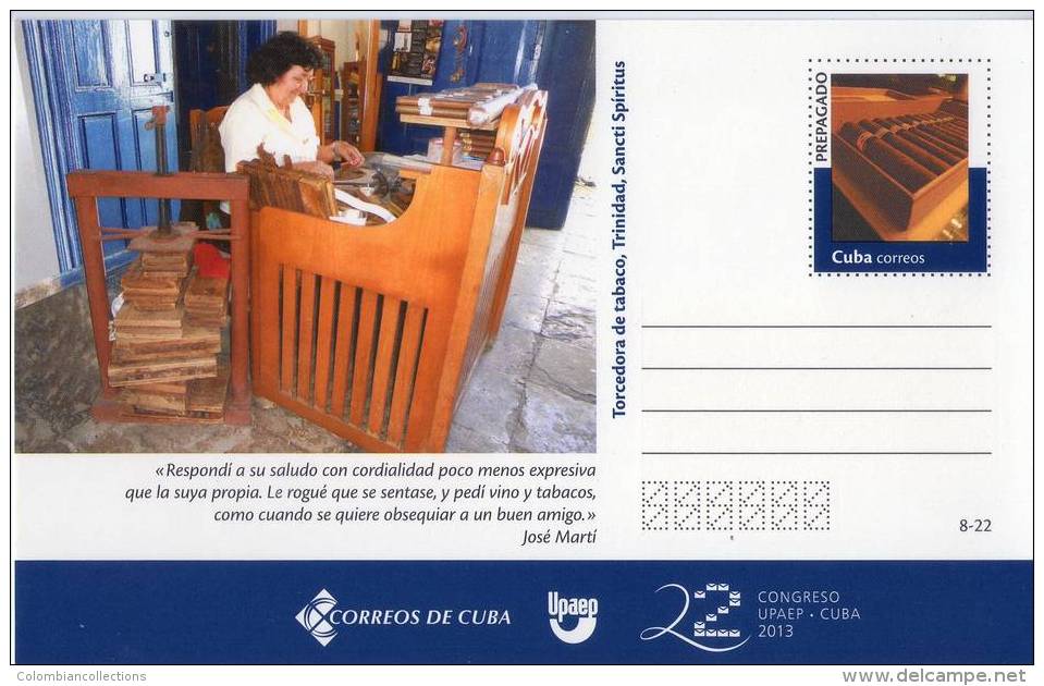 Lote TP8,  Cuba, 2013, Entero Postal, Postal Stationary, Upaep, Torcedora De Tabaco, Cigar, Tobacco - Cartes-maximum