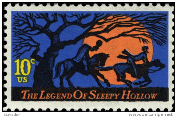 1974 USA Legend Of Sleepy Hollow Stamp Sc#1548 Horse Crane Moon Tree Fairy Tale Halloween Folk - Climate & Meteorology