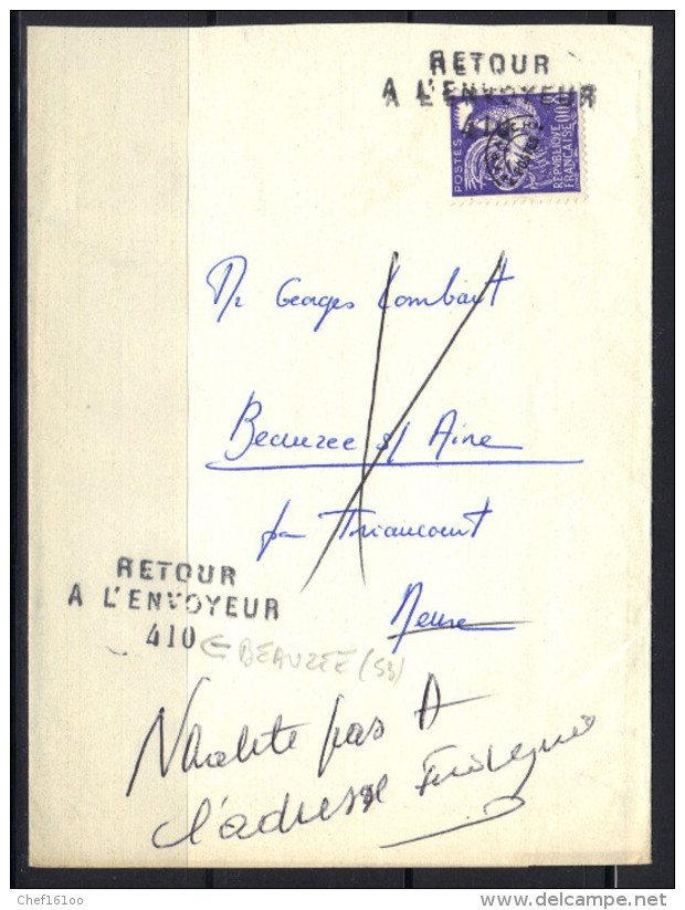 Bande Pour Journaux, Type Coq N°119 Avec "retour à L´envoyeur 410 (GC De Beauzée)", Voir Descriptif Svp - 1953-1960