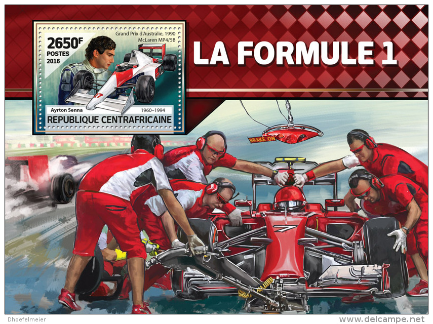 CENTRALAFRICA 2016 ** Formula 1 Formel 1 Formule 1 Senna S/S - OFFICIAL ISSUE - A1636 - Cars