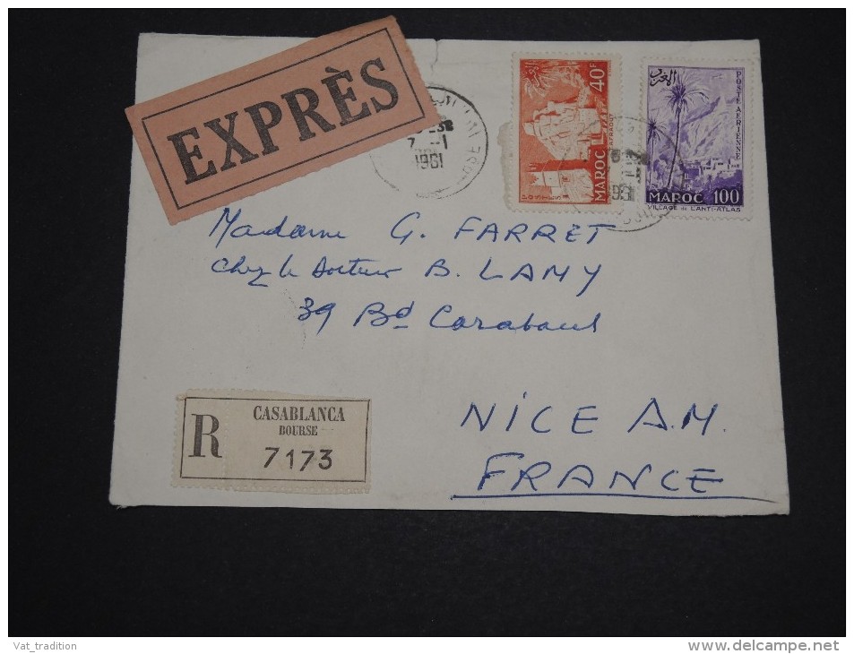 MAROC -  Enveloppe En Recommandée Exprès ( étiquettes) De Casablanca Pour La France En 1961 - A Voir - L 2237 - Marokko (1956-...)