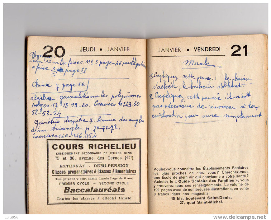 * * AGENDA SCOLAIRE - GIBERT JEUNE * * 1937-1938 (3 Scans ) - Diplomas Y Calificaciones Escolares