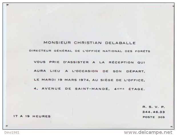 VP5503 - Carte - Carton D'invitation - Mr Christian DELABALLE Directeur Général De L'Office National Des Forets à PARIS - Autres & Non Classés