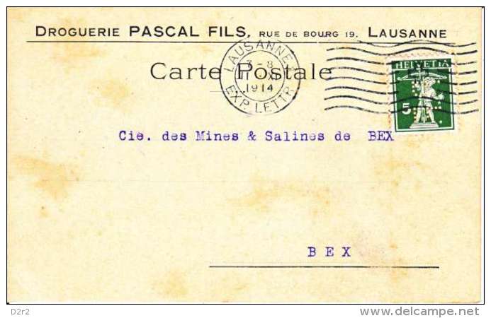 PERFORE SUR CARTE - MAISON " DROGUERIE DU LION-D´OR,PASCAL FILS - LAUSANNE - 1914-(2) - Perforadas