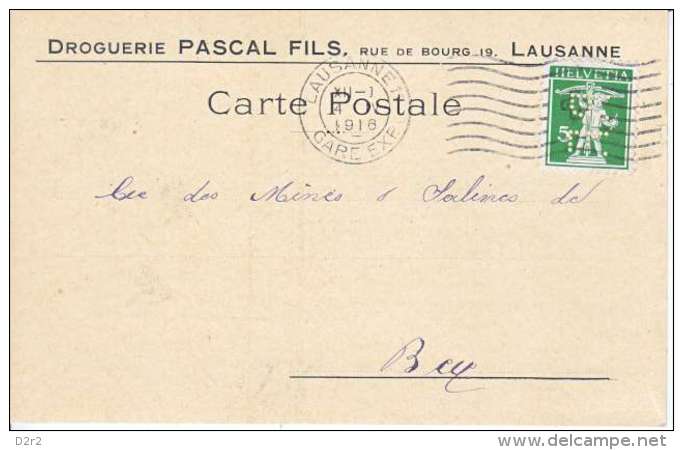 PERFORE SUR CARTE - MAISON " DROGUERIE DU LION-D´OR,PASCAL FILS - LAUSANNE - 1916-(7) - Perforadas