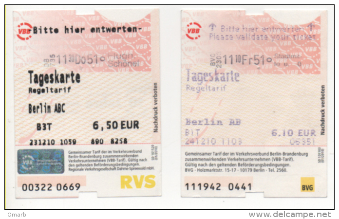 Alt955 Berlin, Berlino, Biglietto Giornaliero Metropolitana Autobus Metro Bus, Day Ticket Tageskarte Billetn.2 BVG RSV - Europa