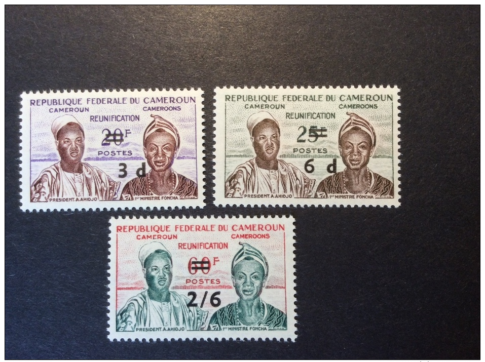 CAMEROUN 1962 Mi #347-349 Yv #332-334 Réunification Du Cameroun-Cameroons Avec Surch. Monnaie Anglaise MNH ** XF / SUP - Cameroon (1960-...)