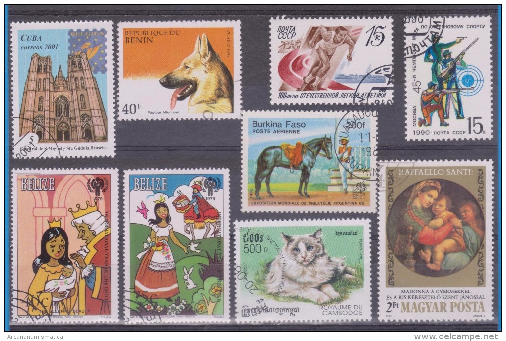 LOT OF USED STAMPS DEPORTES SPORTS ANIMALES  ANIMALS  PAISES  COUNTRIES VARIOS  VARIOUS   S-1614 - Mezclas (max 999 Sellos)