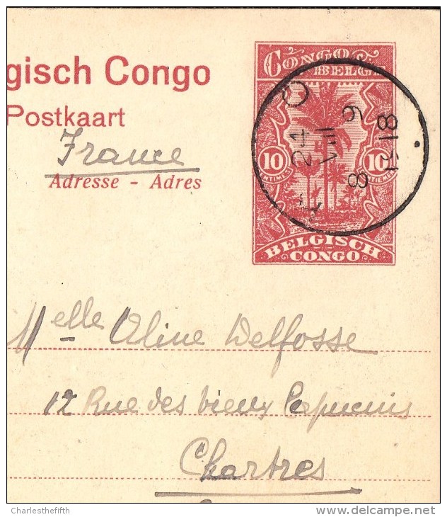 BELGIAN CONGO 1918 ( 24 Aug. ) - STIBBE 43 - Cancelled KILO VIA " MOMBASA BRITISH EAST AFRICA " Vers FRANCE - Double Cds - Postwaardestukken
