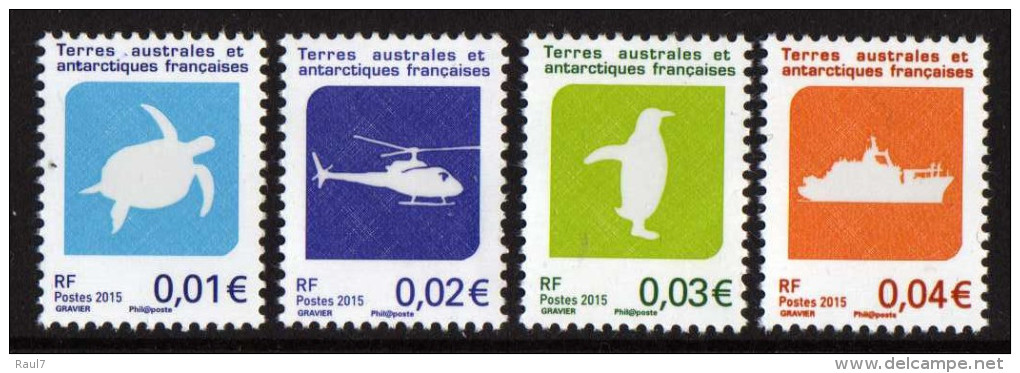 T.A.A.F. // F.S.A.T. 2015 - Emblèmes Des TAAF, Tortue, Héllicopter, Manchot Et Bateau  - 4 Val Neufs // Mnh Rares - Ongebruikt