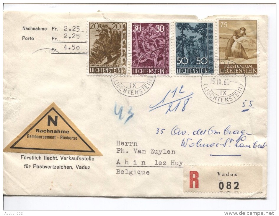 Lietchtenstein Registered Cover Remboursement  Vaduz 19/9/1960 V.Ahin Lez Huy PR3480 - Covers & Documents