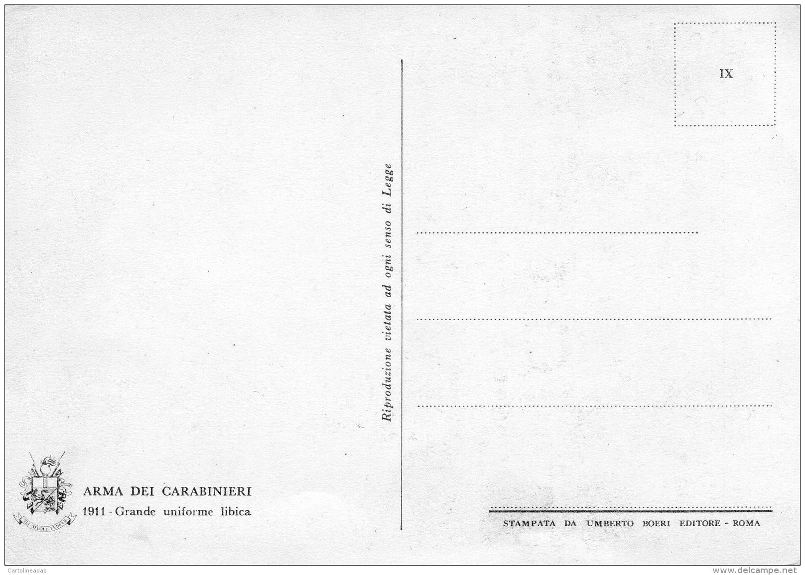 [DC9662] CPA - ARMA DEI CARABINIERI - GRANDE UNIFORME LIBICA 1911 - Non Viaggiata - Old Postcard - Uniformi