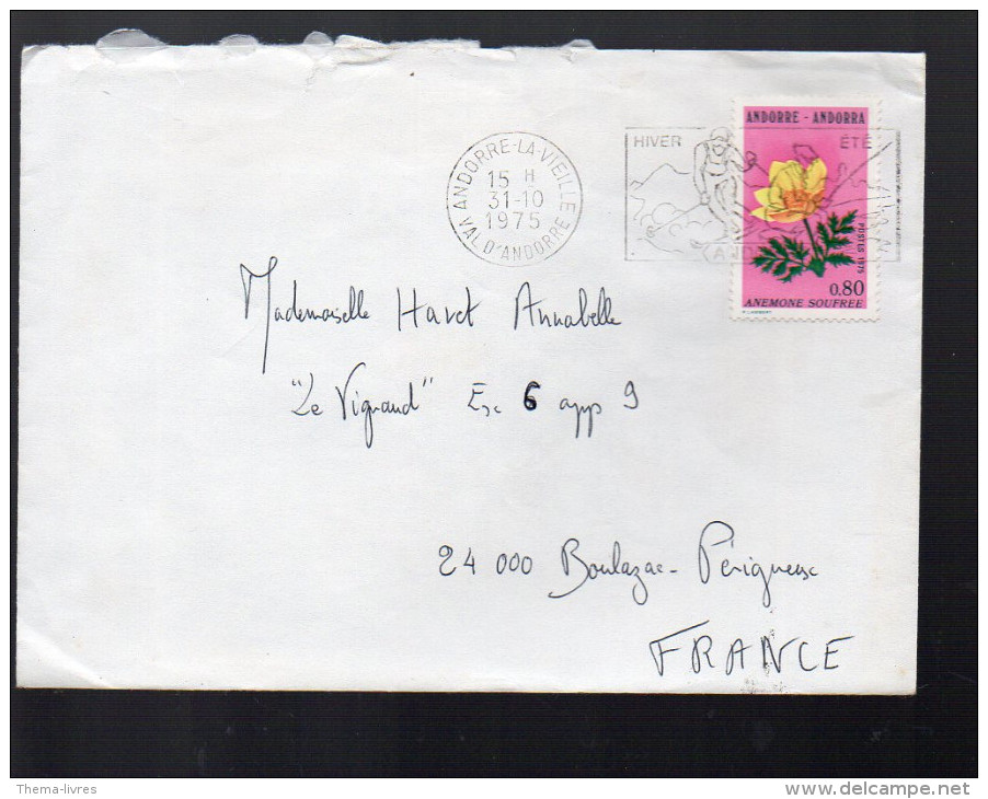 (Andorre) Lettre 1975 Avec Timbtre Anémone Soufrée (PPP3964) - Maschinenstempel (EMA)