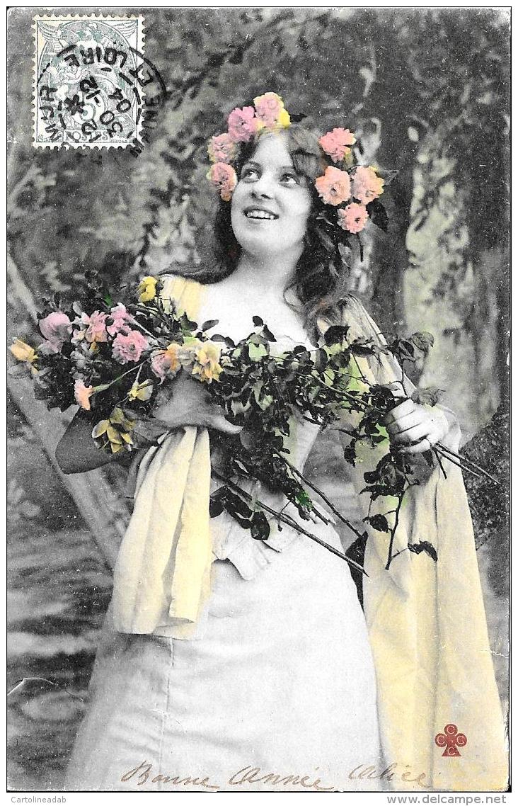 [DC3224] CPA - DONNA CON FIORI - Viaggiata 1904 - Old Postcard - Donne