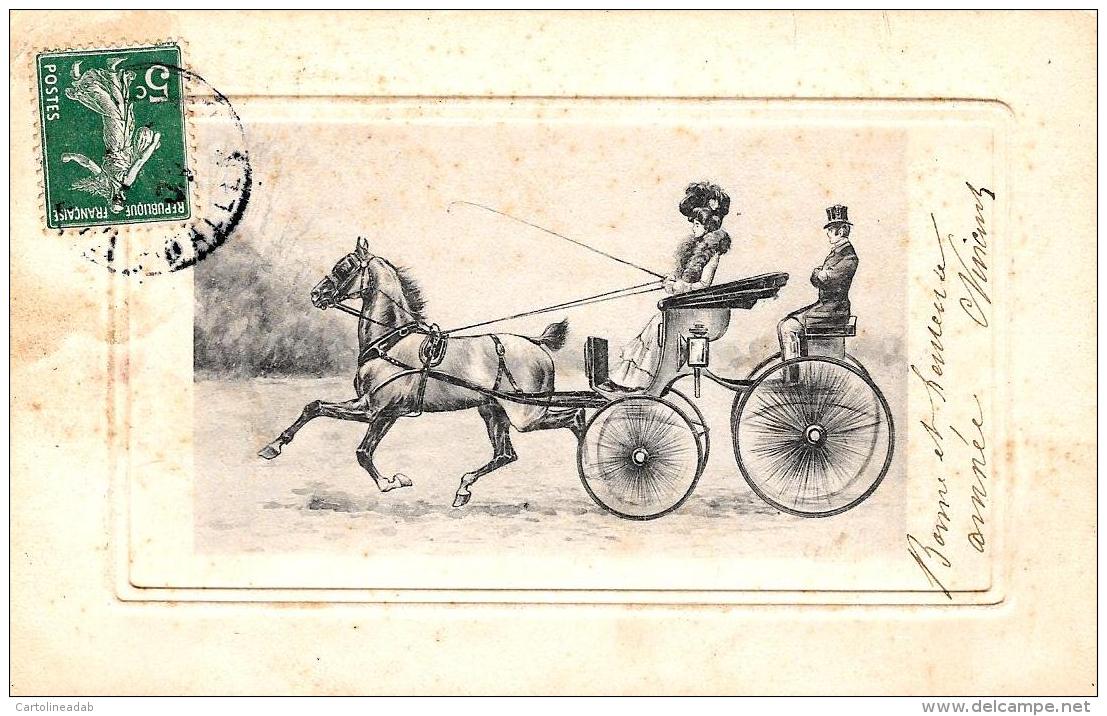 [DC3225] CPA - CARROZZA CON CAVALLO - IN RILIEVO - Viaggiata - Old Postcard - Andere & Zonder Classificatie