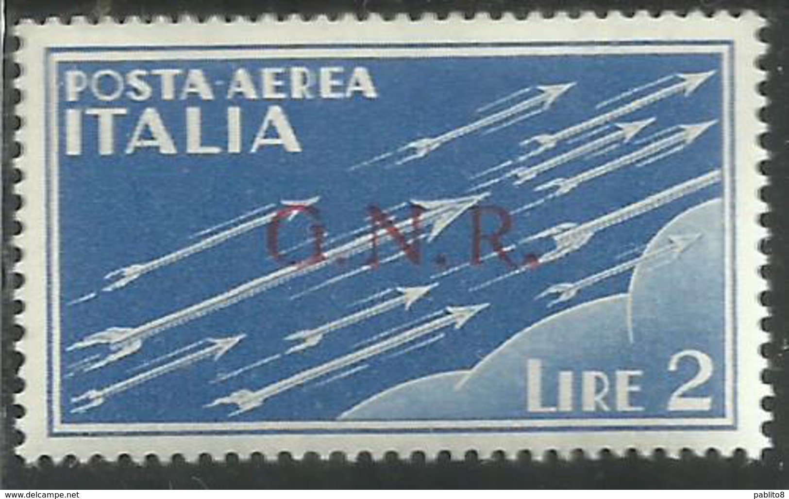 ITALIA REPUBBLICA SOCIALE RSI 1944 GNR BRESCIA POSTA AEREA AIR MAIL LIRE 2 MNH BEN CENTRATO FIRMATO SIGNED - Correo Aéreo