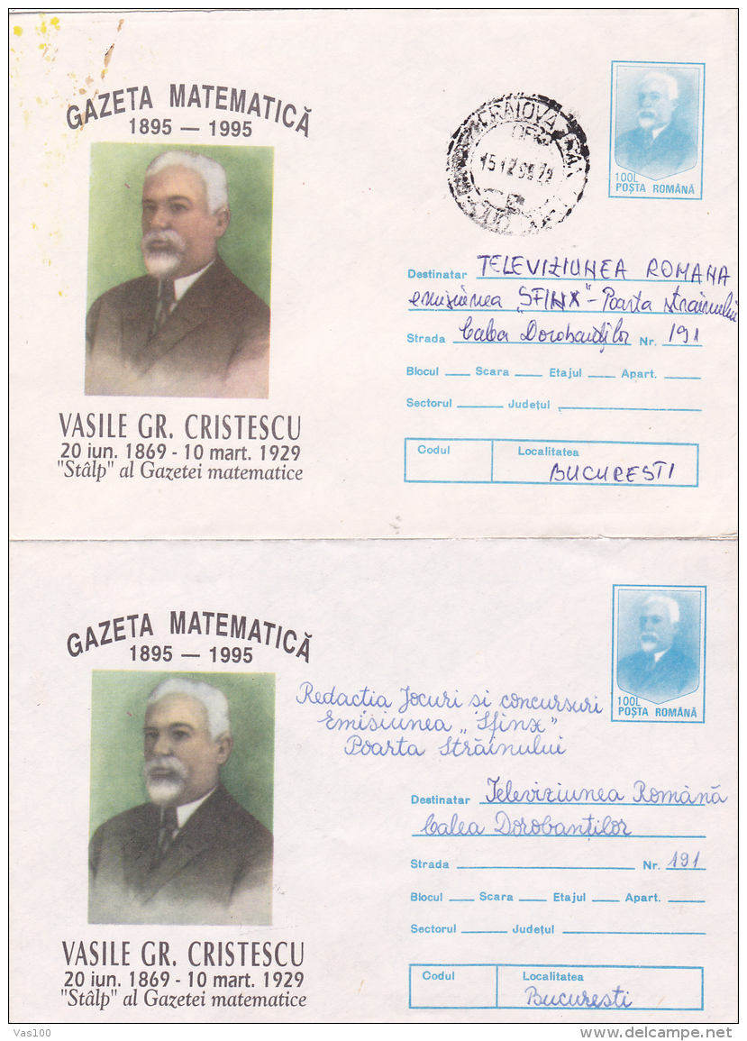 # BV 2829  ERROR , DIFFERENT COLOR, DIFFERENT , COVER STATIONARY,  SENT TROUGH MAIL, VASILE GR. CRISTESCU, 1995, ROMANIA - Variétés Et Curiosités