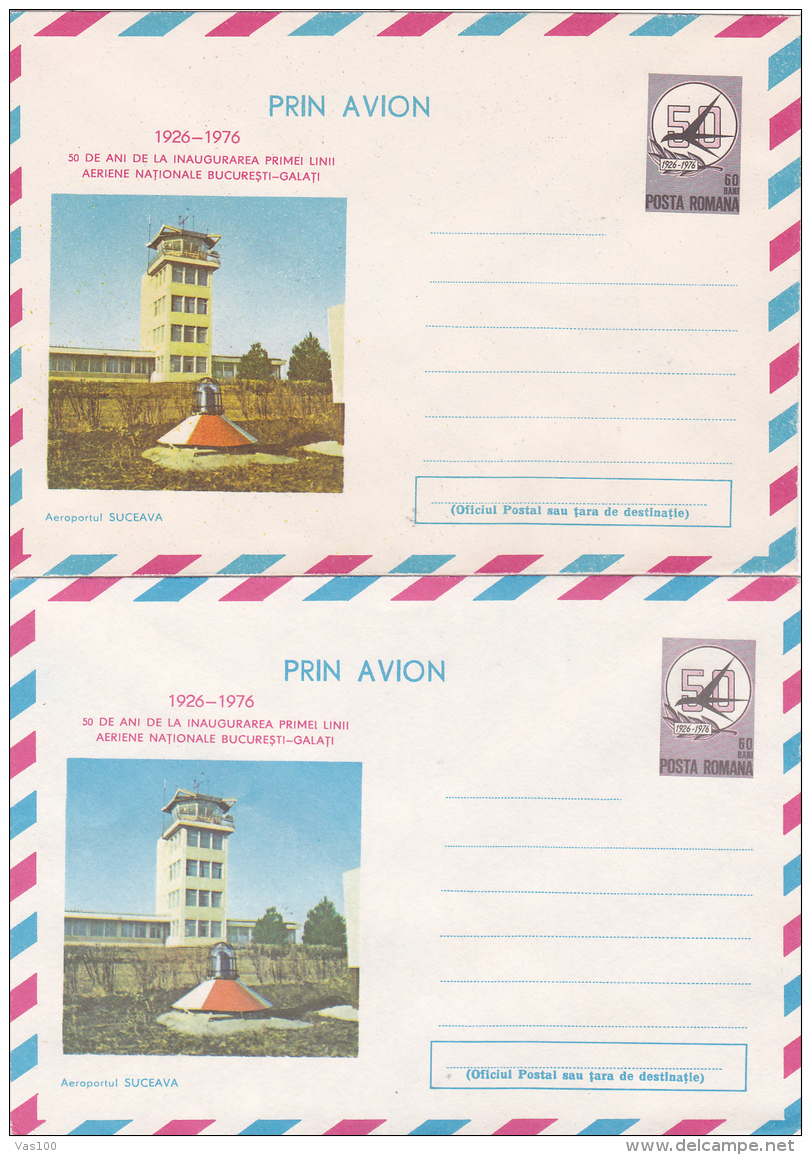 # BV 2836   ERROR, COVER STATIONERY, COLOR DIFFERENCE ,  ENTIERE POSTAUX, AIRPORT, SUCEAVA, 0090/76, ROMANIA - Plaatfouten En Curiosa