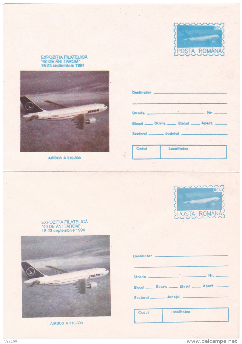 # BV 2841   ERROR, COVER STATIONERY, COLOR DIFFERENCE, ENTIERE POSTAUX,  AIRPLANE, AIRBUS  A 310-300, 106/94, ROMANIA - Plaatfouten En Curiosa