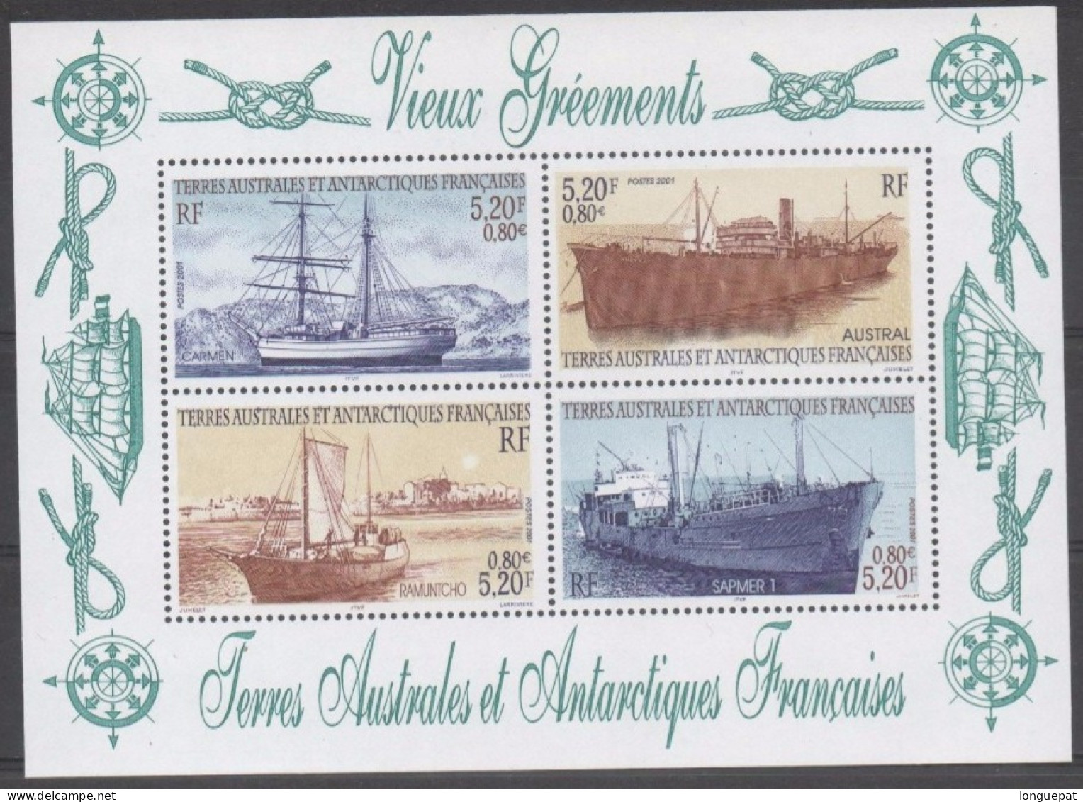 TAAF - Bateaux - Vieux Gréments : "Carmen", "Austral", "Ramuntcho", "Sapner1" - Voiliers - Cargos - - Blokken & Velletjes