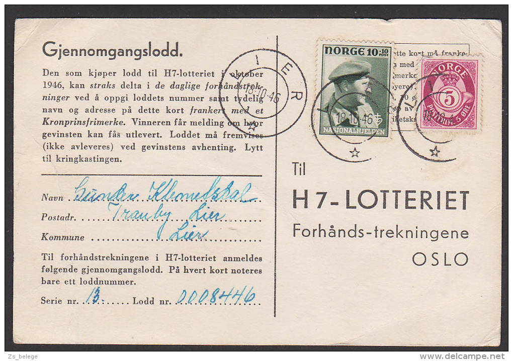 Norge LIER Nationalhelden Nach Oslo Lotteriet 1946 - Storia Postale