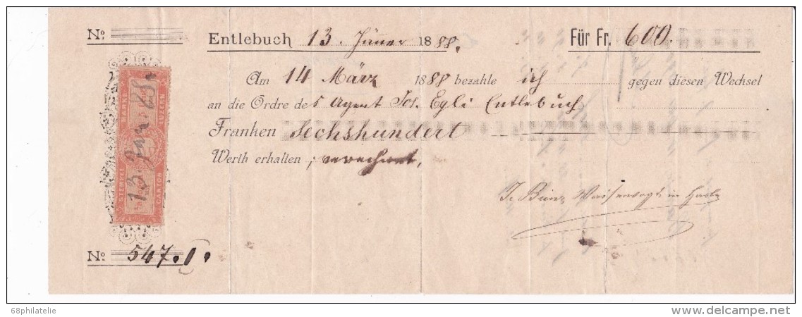 SUISSE 1888 LETTRE DE CHANGE ENTLEBUCH - Fiscaux