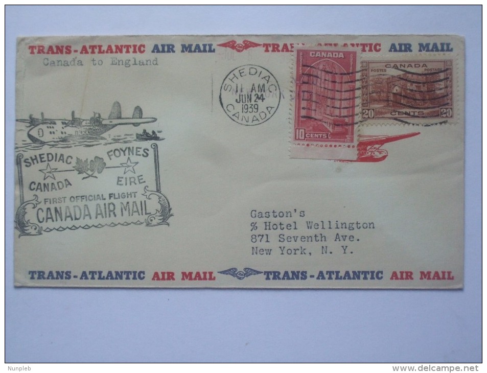 CANADA 1939 FIRST FLIGHT COVER SHEDIAC TO FOYNES EIRE IRELAND - First Flight Covers