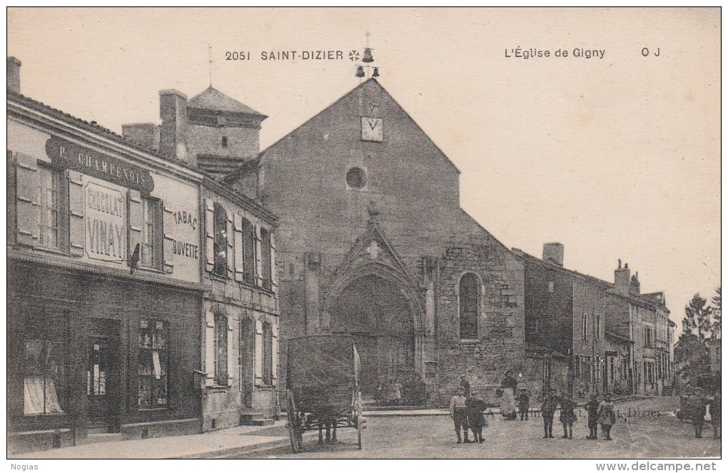 SAINT DIZIER - L'EGLISE DE GIGNY - BELLE CARTE ANIMEE - COMMERCES - CHARRETTE -  TOP !!! - Saint Dizier