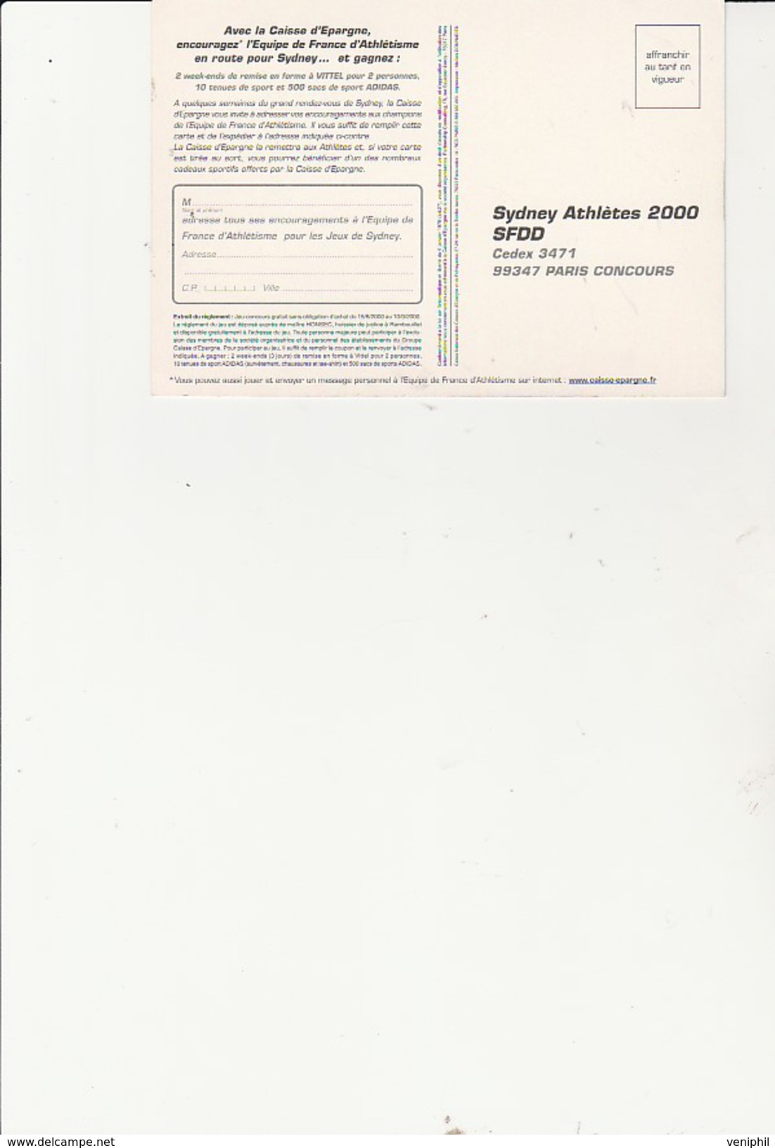 CARTE POSTALE PUBLICITAIRE - CAISSE D'EPARGNE- SYDNEY ATHLETES 2000- - Atletica