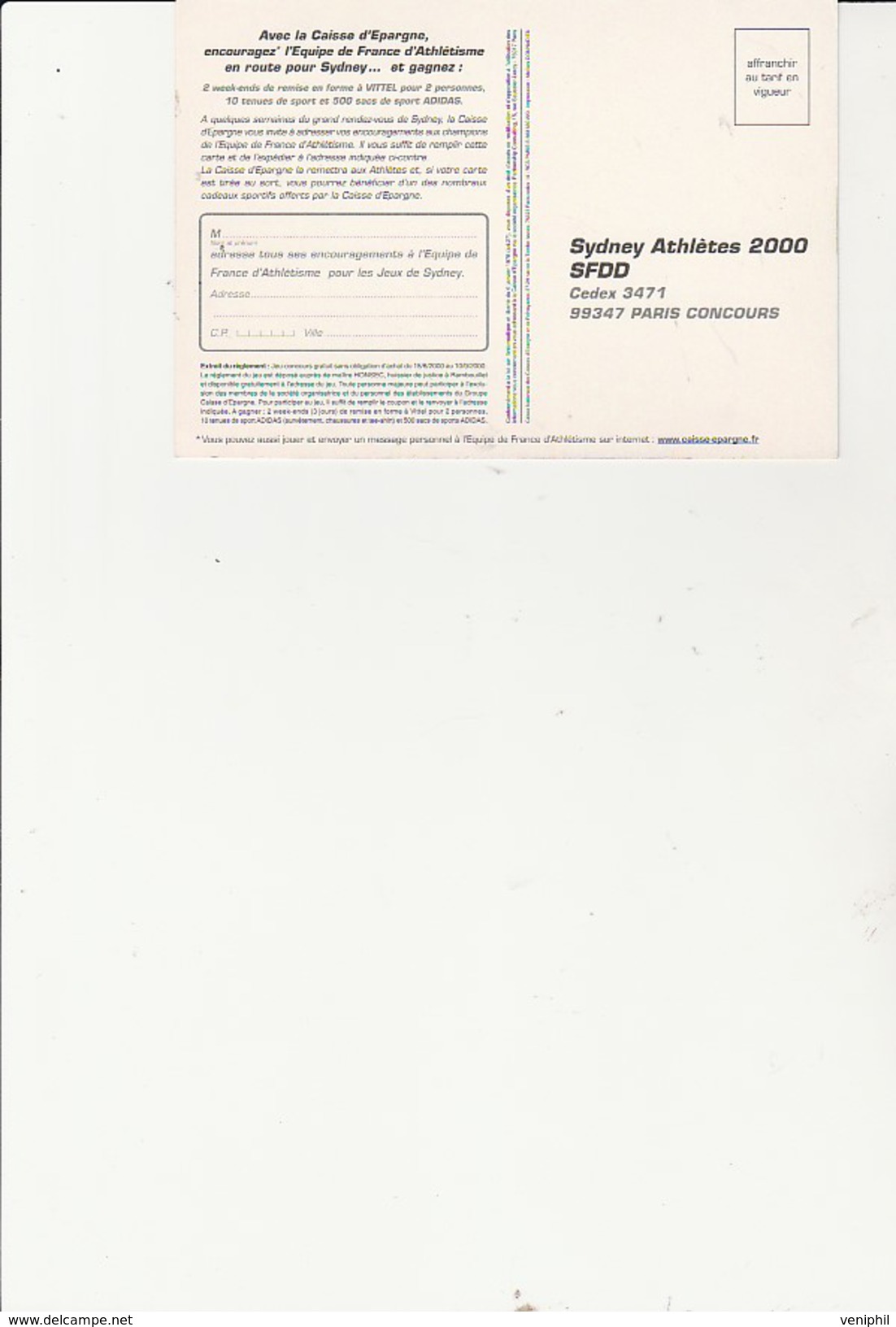 CARTE POSTALE PUBLICITAIRE - CAISSE D'EPARGNE- SYDNEY ATHLETES 2000- - Athlétisme