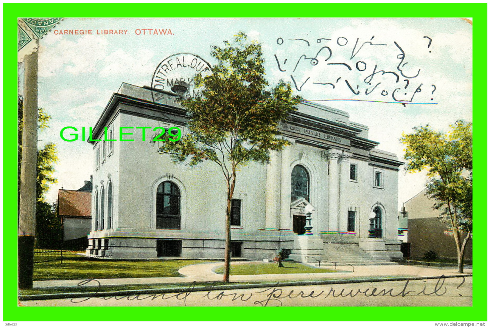 OTTAWA, ONTARIO - CARNEGIE LIBRARY - TRAVEL IN 1908 - MONTREAL IMPORT CO - - Ottawa