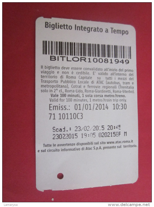 METREBUS ROMA ROME ITALIA  TICKET AUTOBUS TRAMWAY BUS INTEGRATO A TEMPO 100 MIN TITRE TRANSPORT BILLET,Biglietto,BILLETE - Europe