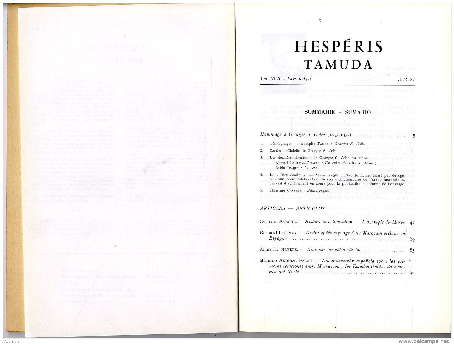 HESPERIS TAMUDA  -  VOL XVII   -  1976-77  -  247 PAGES - Über 18