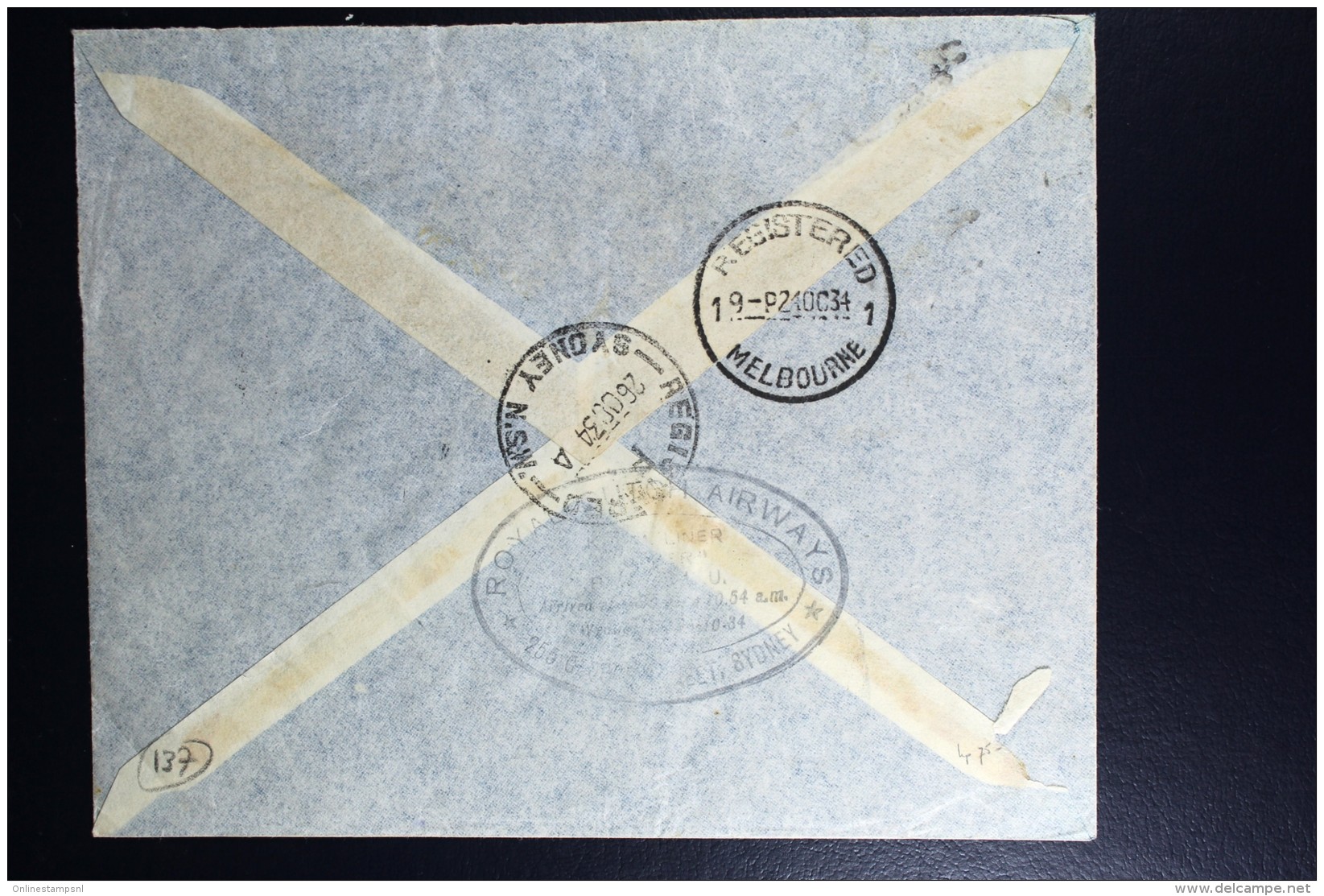 Netherlans East Indies Batavia  To Sydney  Registered Cover  Uiver Snelvlucht 1934 - Nederlands-Indië