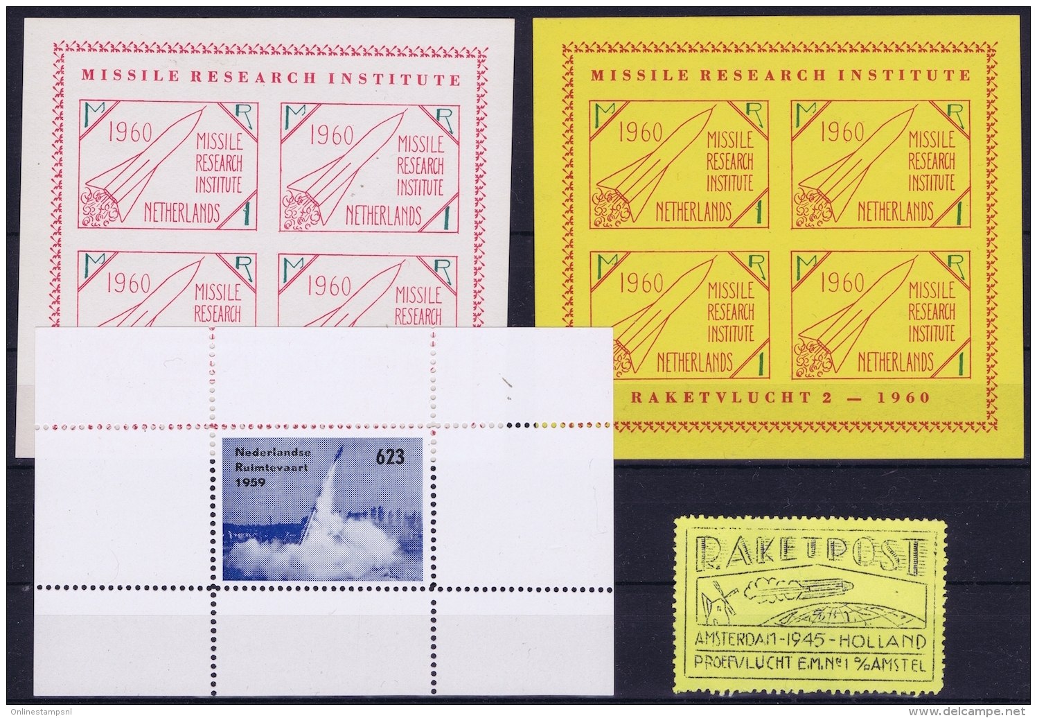 Nederland  1934 - Rakettenpost Blok Met Opschrift "Nederl. Luchtvaart-Onderneming +4 X Raketpostlabel - Luftpost