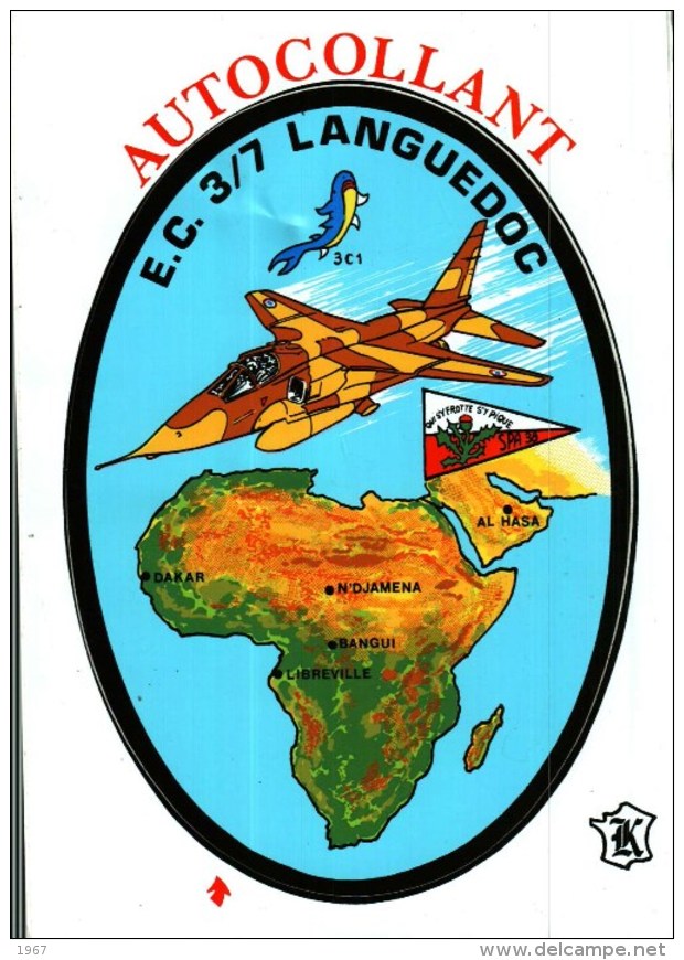 Carte Postale    Autocollant  -  Avions -    Escadron De Chasse   3/7   LANGUEDOC - Regiments