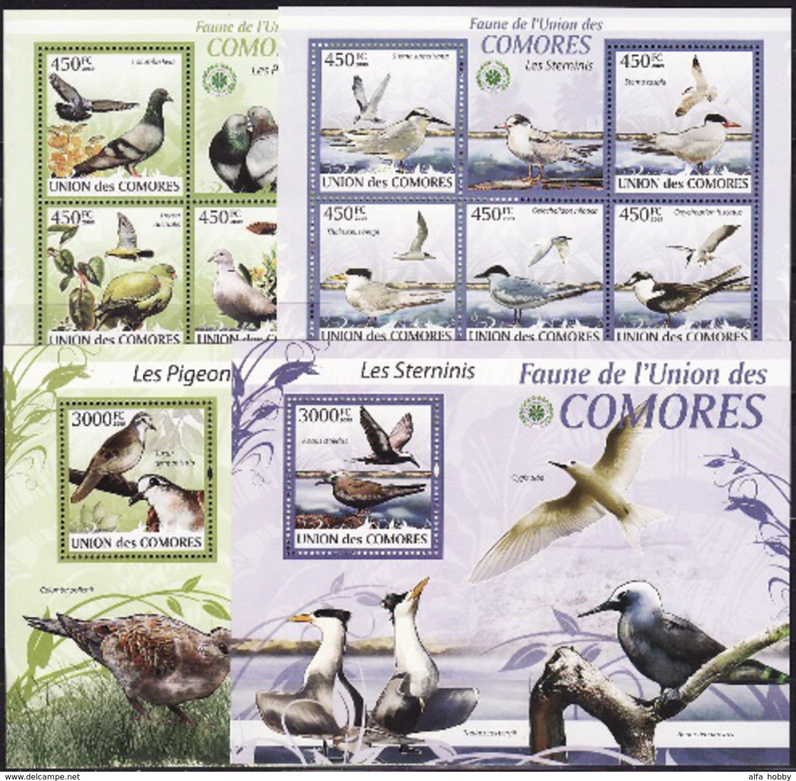 comores birds 2009 13 blocks and 13 sheetlets minisheets