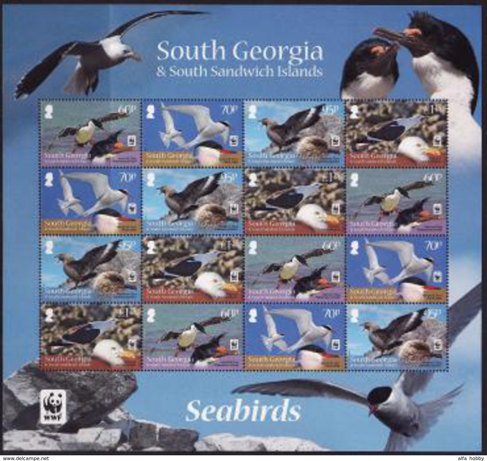 Georgia South, 2012, Birds, WWF, Minisheet Seabirds - Unused Stamps