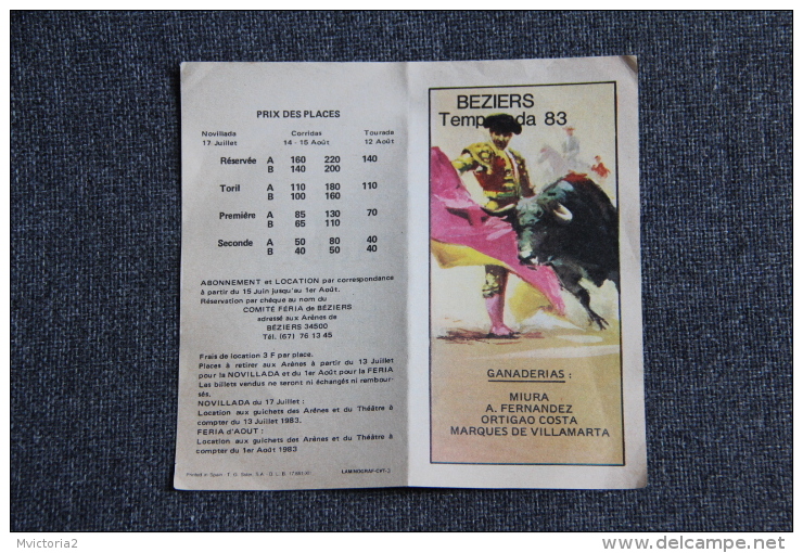 Dépliant Publicitaire Pour La FERIA De BEZIERS , Temporada 1983 - Publicités