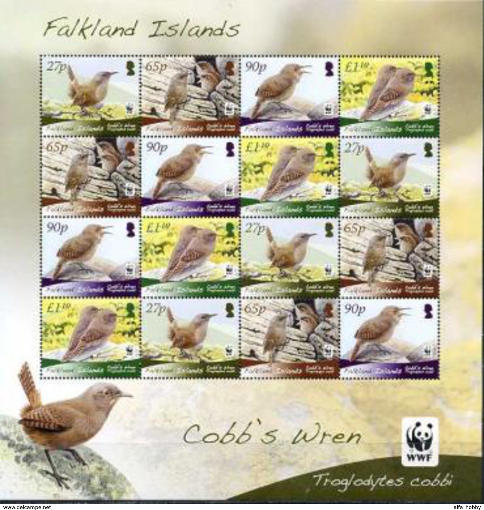 Falkland, Birds, WWF, 2009, Sheet 4x4 - Unused Stamps