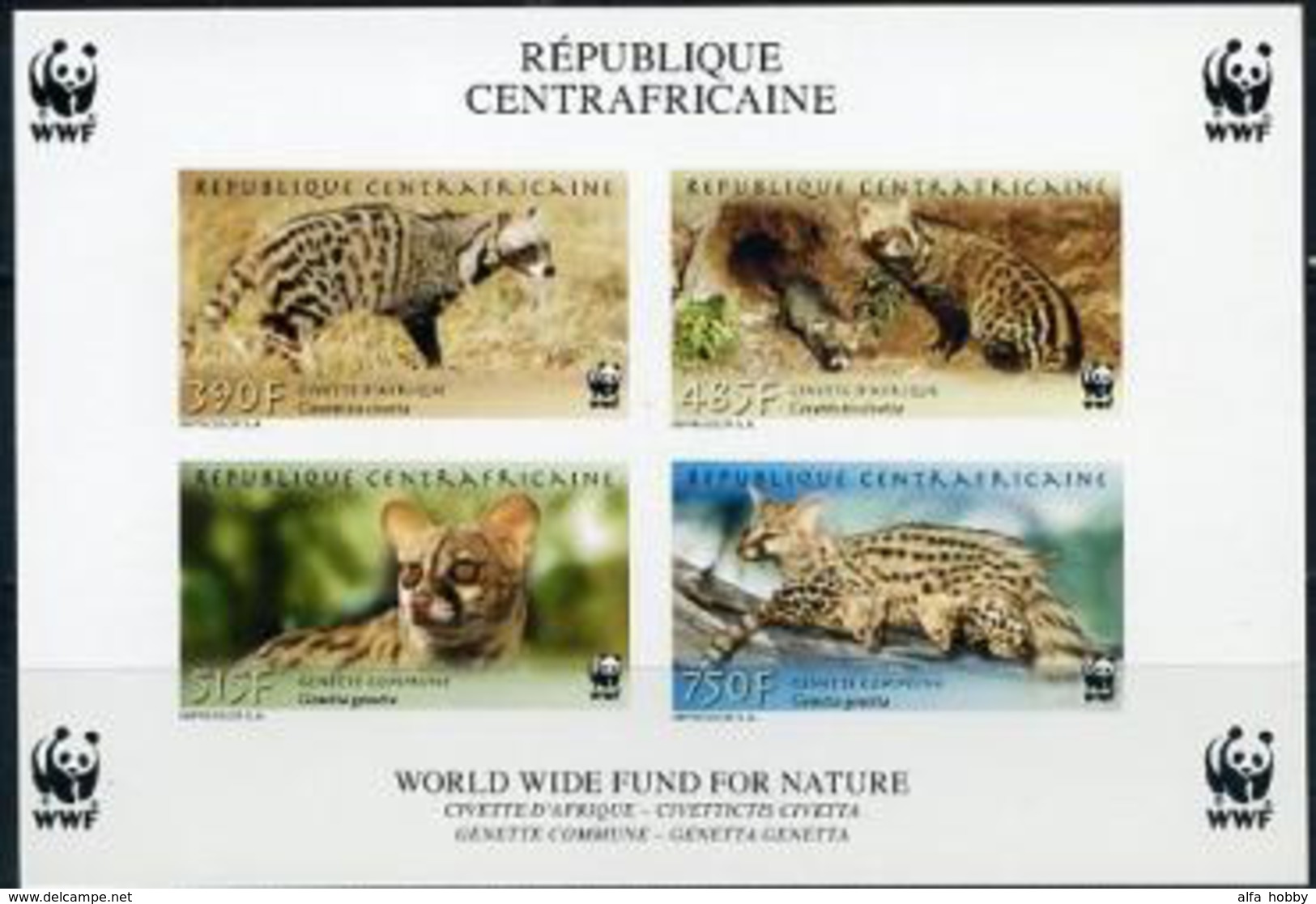 CAR Central African Republick, WWF, Animals, 2007, S/s Imperforated Block Rare - Unused Stamps